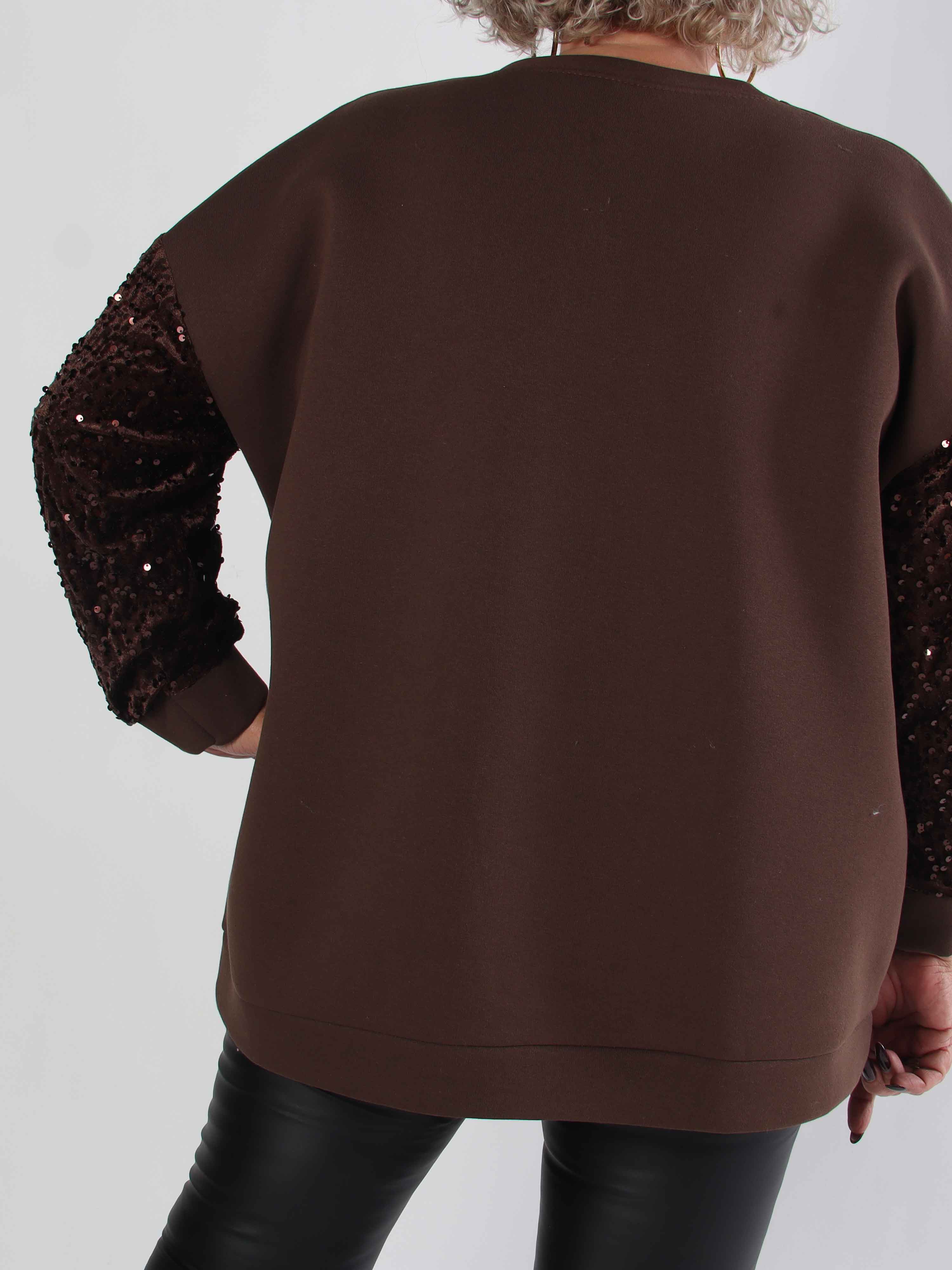 Cytherea - Plus size sweatshirt i bomuld med pailletter på ærmet